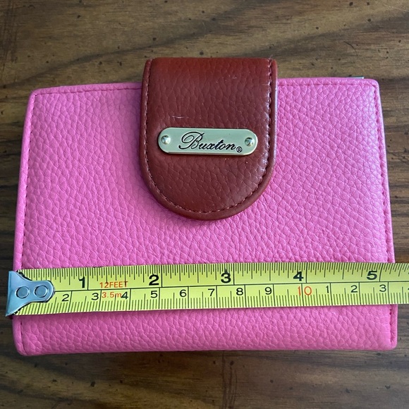 Buxton Beautiful Vegan Leather Lexington Wallet Pink Brown Tan Kisslock - Picture 7 of 11